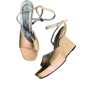 Donald Pliner Couture Made in Italy Peach Metallic Ankle Strap Unique Wedge Heel